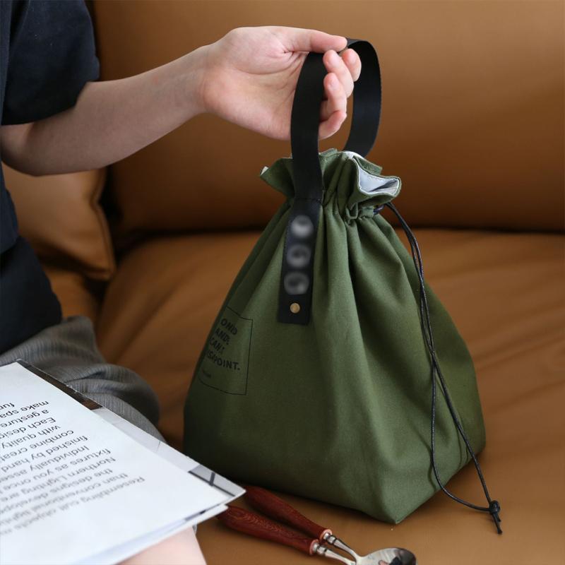 Insulation  Meal  Bag Canvas Japanese Style Simple Waterproof Drawstring Lunch Handbag