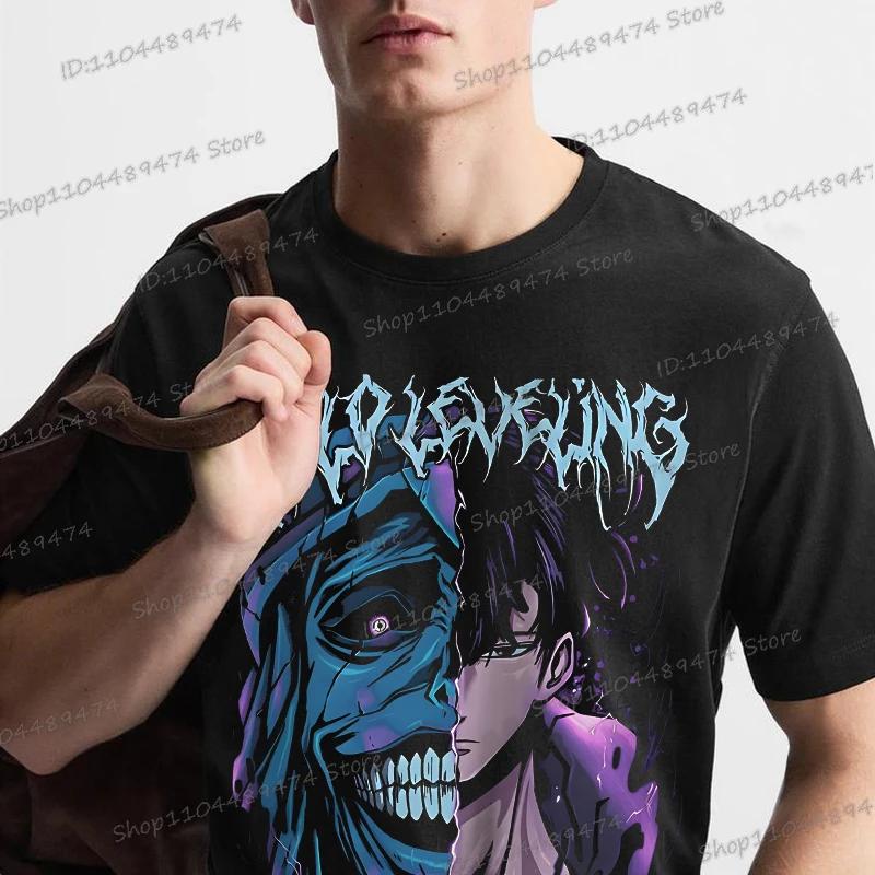 Anime Solo Leveling Tshirt Men Women Cotton Oversized Short Sleeve T Shirt  Statue of God and Sung Jin-Woo Comic T-shirts Tops