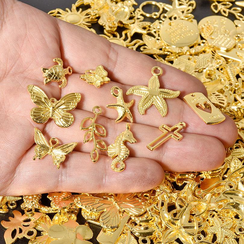 Vintage Ocean Animal Butterfly Plant Cross Random Mix Charms For Jewelry Making Bulk Handmade Bracelet Earrings Pendant Findings