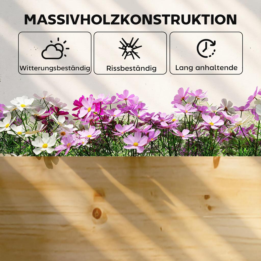Raised Garden Bed Wood, Planting Bed with Partition, Open Bottom, Cold Frame Garden Bed, 235 x 66 x 26 cm, Natural Wood