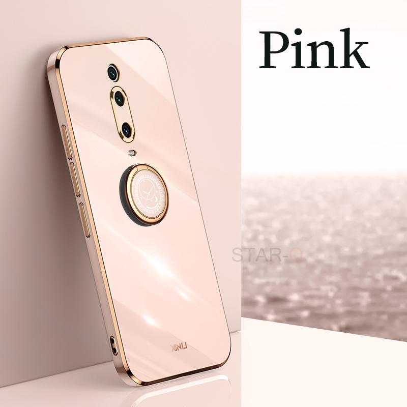 Plating Square Ring Holder Phone Case On For Xiaomi Redmi K20 Mi 9T Pro Mi9T 9TPRO Luxury Bumper Soft Silicone Stand Cover