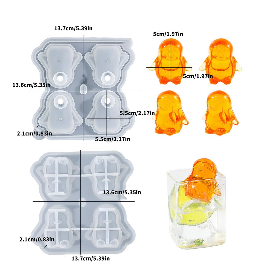 Creative Penguins Shaped Ice Cube Maker 4 Compartment Flexible Silicone Mold with Covers for Drinks Household Use