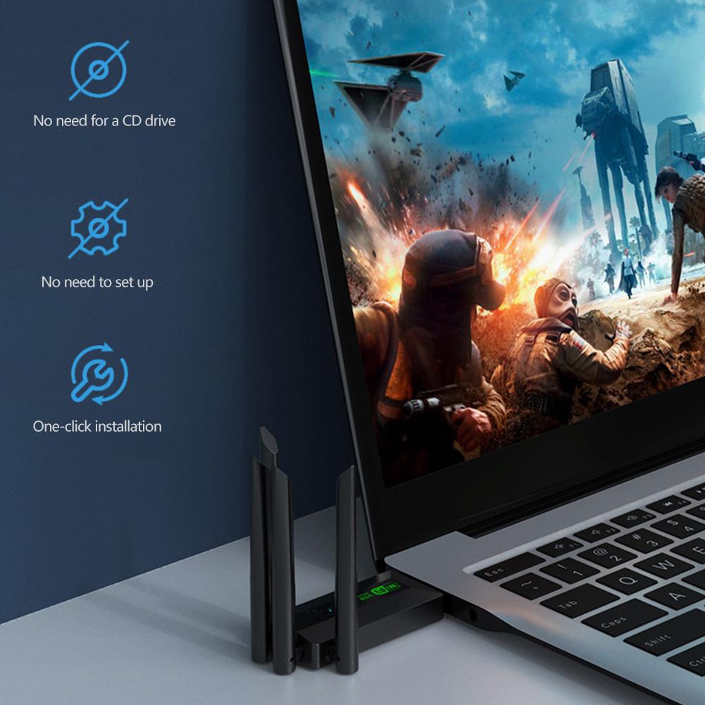 Dual Band 1200Mbps WiFi USB Adapter 2.4G+5Ghz Wi-Fi Dongle 4 Antenna 802.11AC USB3.0 High-Speed Wireless Card Receiver PC/Laptop