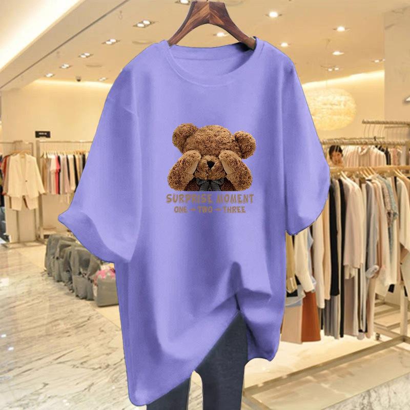 Cotton Bear Print T-shirt Women's Short-sleeved Loose and Versatile Top Summer New