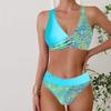 Women's Swimwear Bikini 2 Piece Swimsuit Backless Halter Beach Wear Blue Fish Scales Print Bathing Suits Hanging Neck Swimsuit