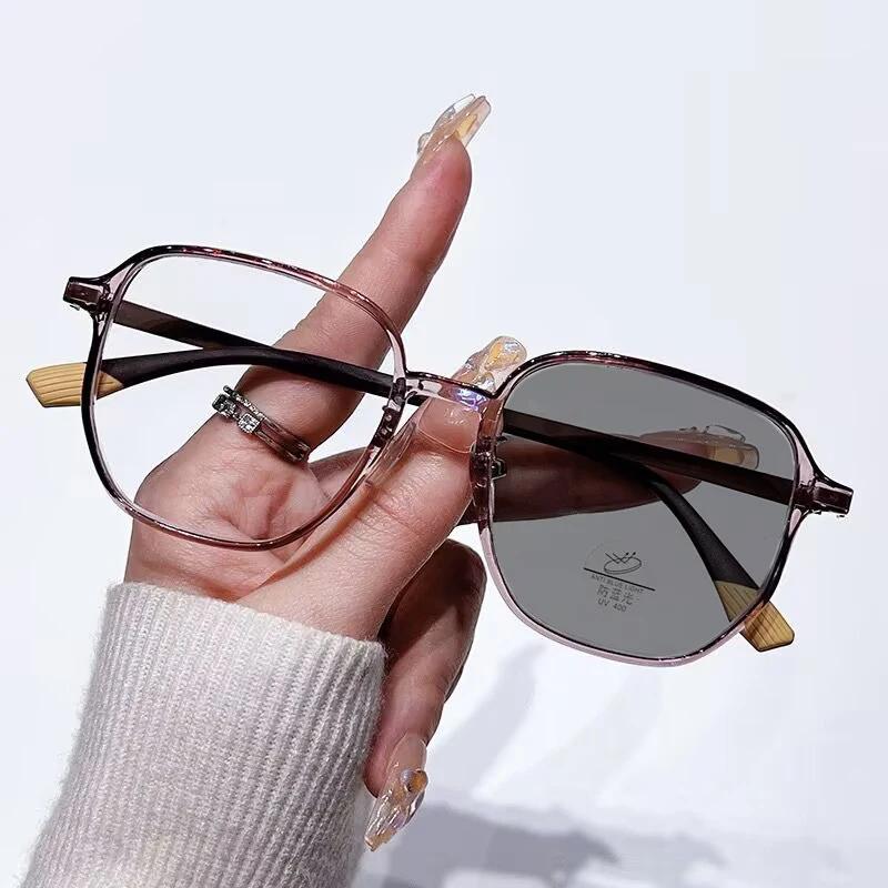 Mode Retro Photochromatische Kurzsichtigkeitsbrille Herren Damen Vintage Anti-UV Nahsichtbrille Quadratisch Übergroße Brille 0-1.0-4.0