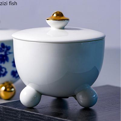 Blue and White Three-legged Ceramic Bowl with Cover Soup Bowl Dessert Bowls Serving Plate Dinner Plates Fruit Plate Salad Bowls