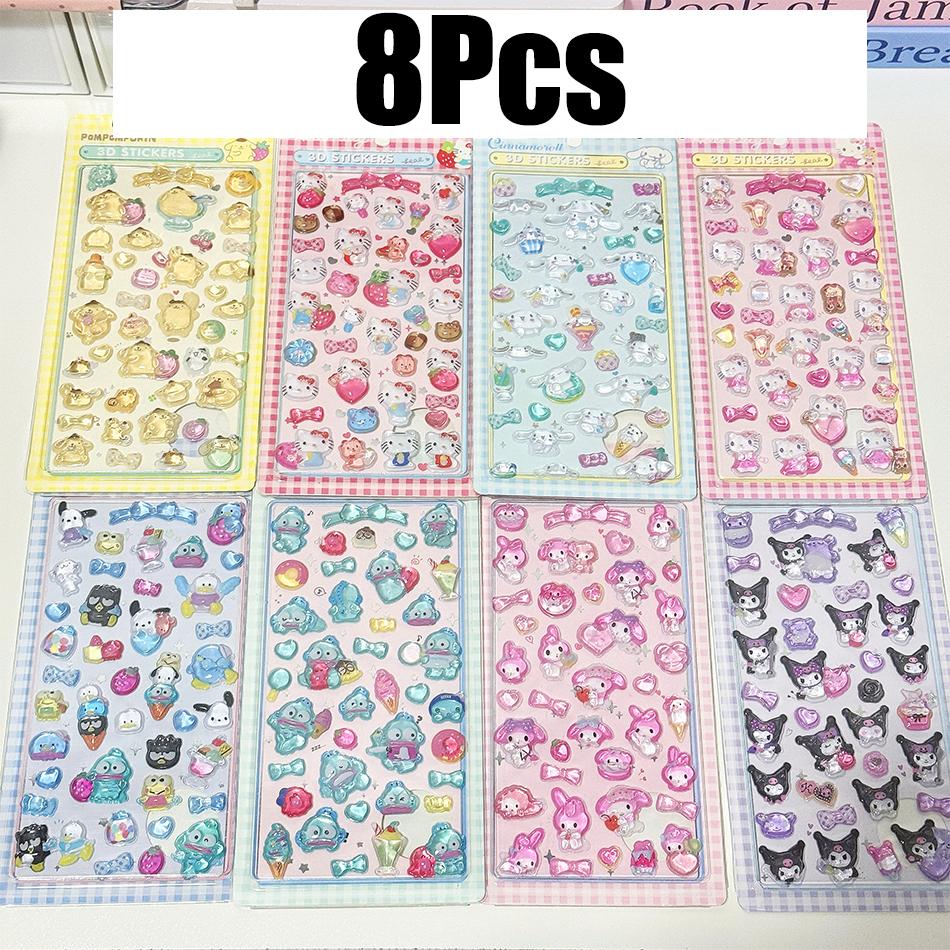 1/8Pcs 3D Sanrio Stickers Sanrio Kuromi Pochacco Hellokitty My Melody Cinnamoroll Hangyodon Case Bag Decoration Birthday Gifts
