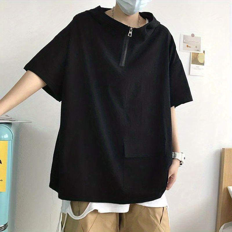 

Men s Summer Thin Loose Handsome Half-sleeve T-shirt Design Half Zipper Breathable T-shirt 3XL