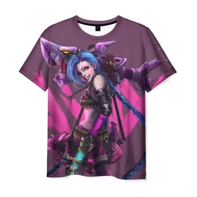 Populární tričko Jinx z Arcane League Potištěná Pánská/Dámská Anime Trička Letní s Kulatým Výstřihem a Krátkým Rukávem Pánský Dospělý Kreslený Top