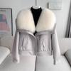 Winter Imitation Fox Fur Collar Fur Jacket Suede Down Cotton Liner Short Locomotive Young PU Leather Jacket