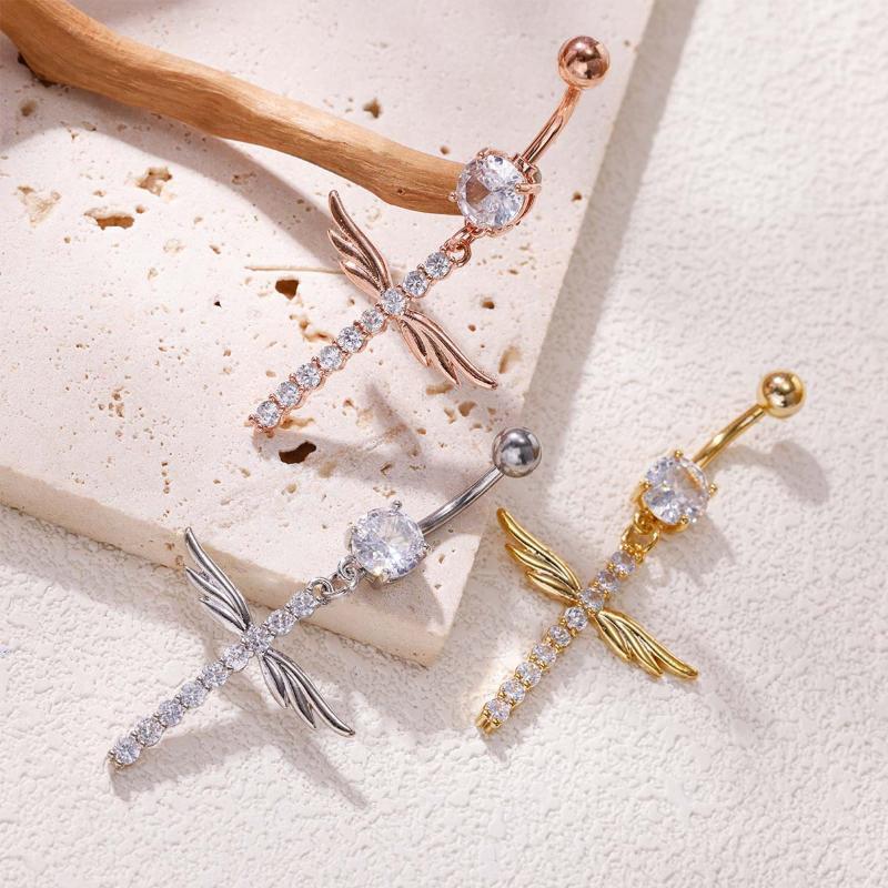 Cross Design Crystal Dangle Belly Ring 1Pcs Comfortable Stainless Steel Navel Piercing Jewelry for Daily
