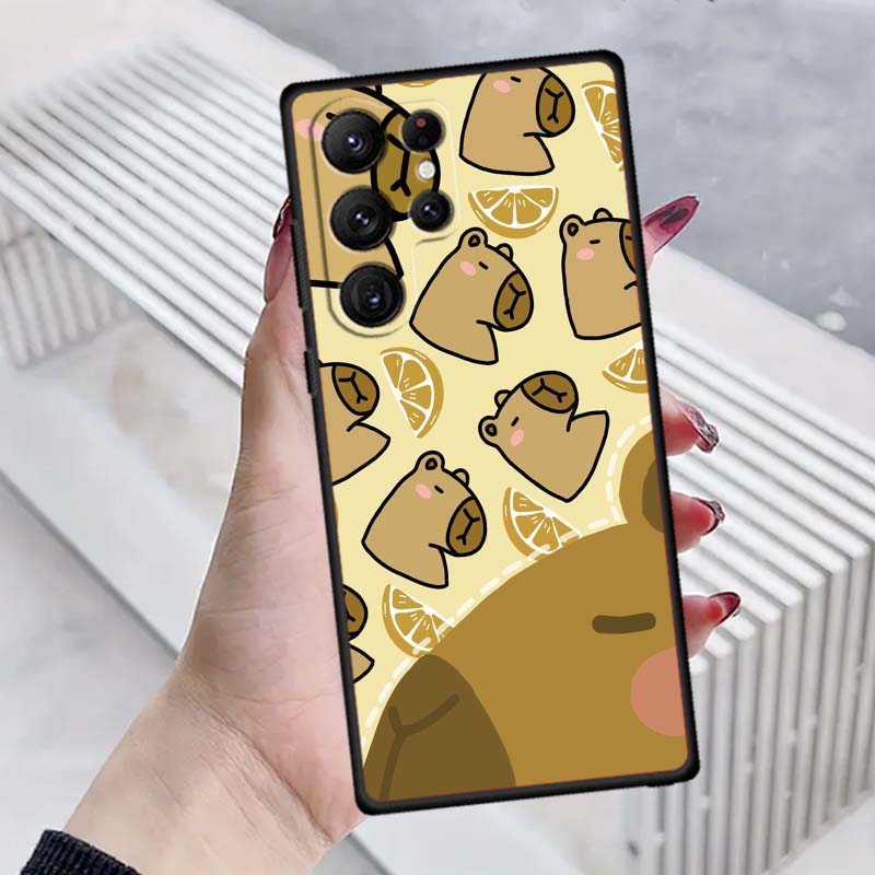 Cartoon Anime Capibala Art Phone Case For Samsung Galaxy S26 S25 S24 S23 S22 S21 S20 Ultra Plus FE 5G Black Soft TPU