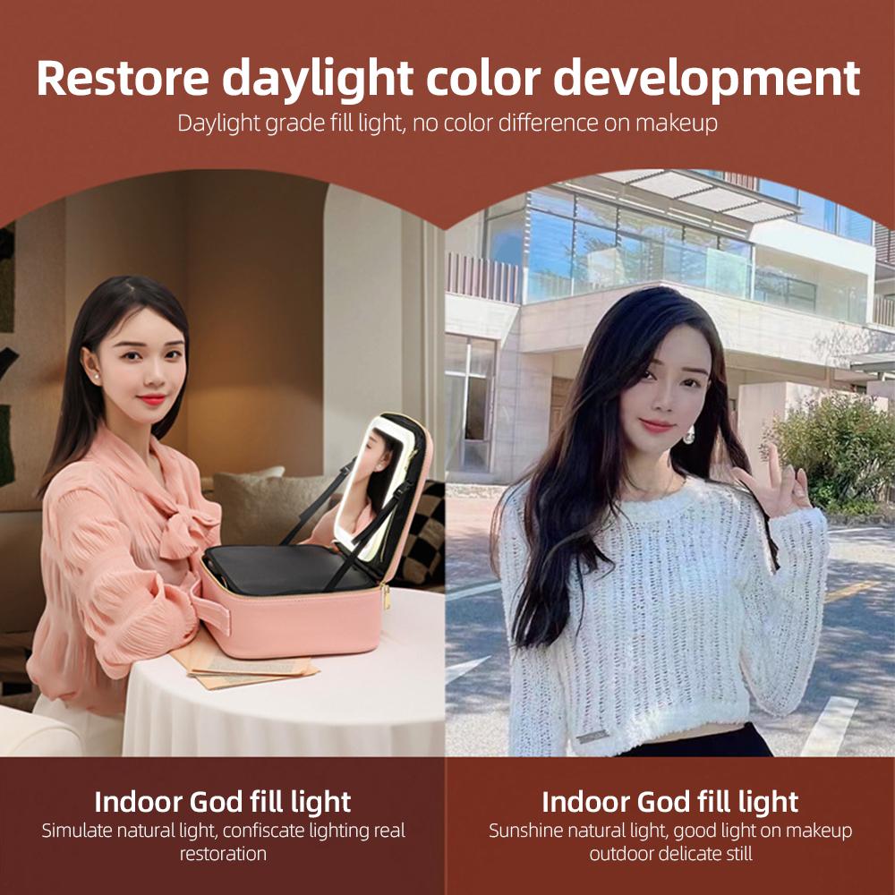 Travel Makeup Train Case with Mirror LED Light Adjustable Brightness Large Capacity Cosmetic Bag