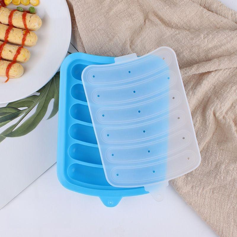 Sausage Maker Mould 6 Cavity Silicone DIY Ham Hot Dog Making Moulds with Lid Kitchen Household Sausages Cake Baking Tools Molds Sausage Maker