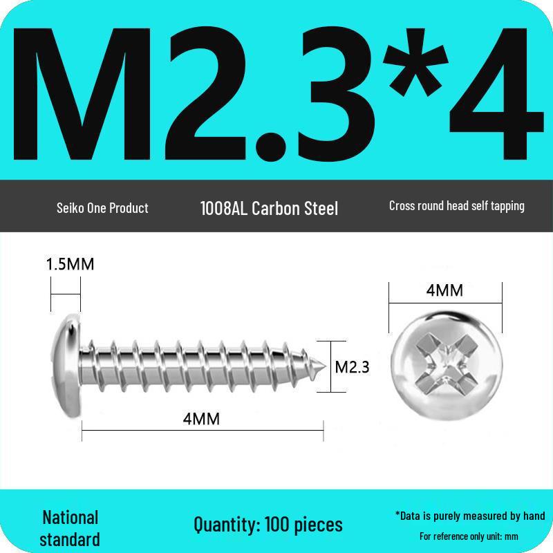 Galvanized Self-Tapping Screws, Round Head, White Zinc, PA Cross Pan, Pointed Tail M1.2-M4