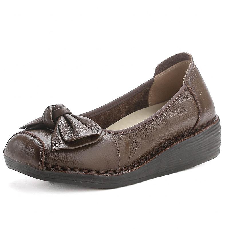 Women's Retro Ethnic Handmade Floral Cowhide Wedge Shoes with Thick Soft Sole