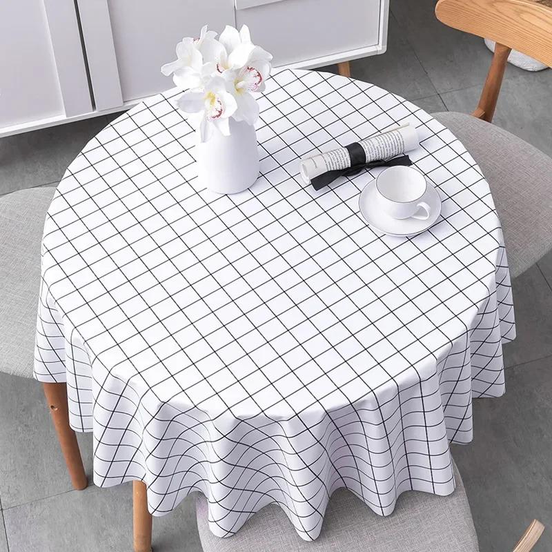 Nordic Round Table Tablecloth Modern Pvc Grid Printed Waterproof Oil-proof Anti-hot Table Cloth Coffee Dining Table Mat Plastic