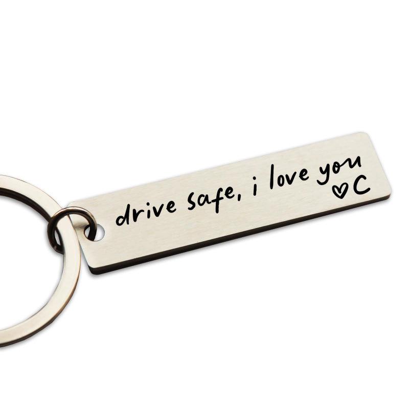 Stainless Steel Square Plate Engraved Alphabet Keychain Gift