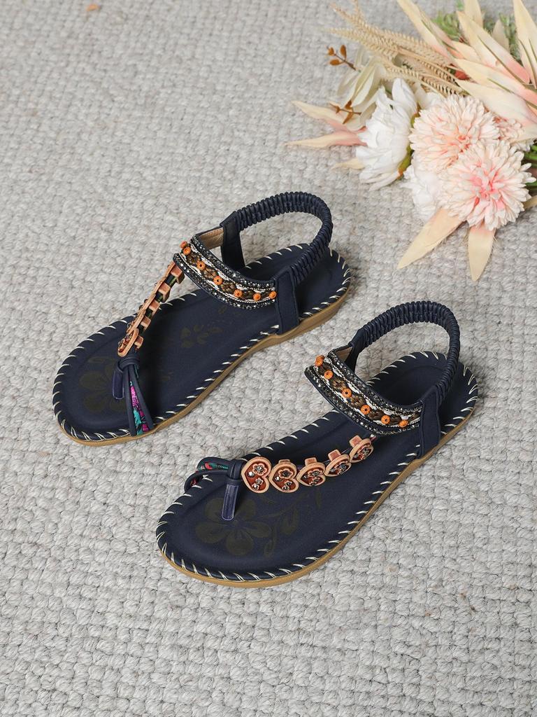 Boho Etniczne Damskie Sandały z Koralikami - Letnia Moda Płaskie Klapki