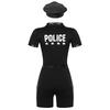 S-4XL 4Pcs Women Cop Outfits Policewoman Role Play Costume - Zipper Short Sleeve Jumpsuit with Belt, Purse, Hat Lingerie Uniform