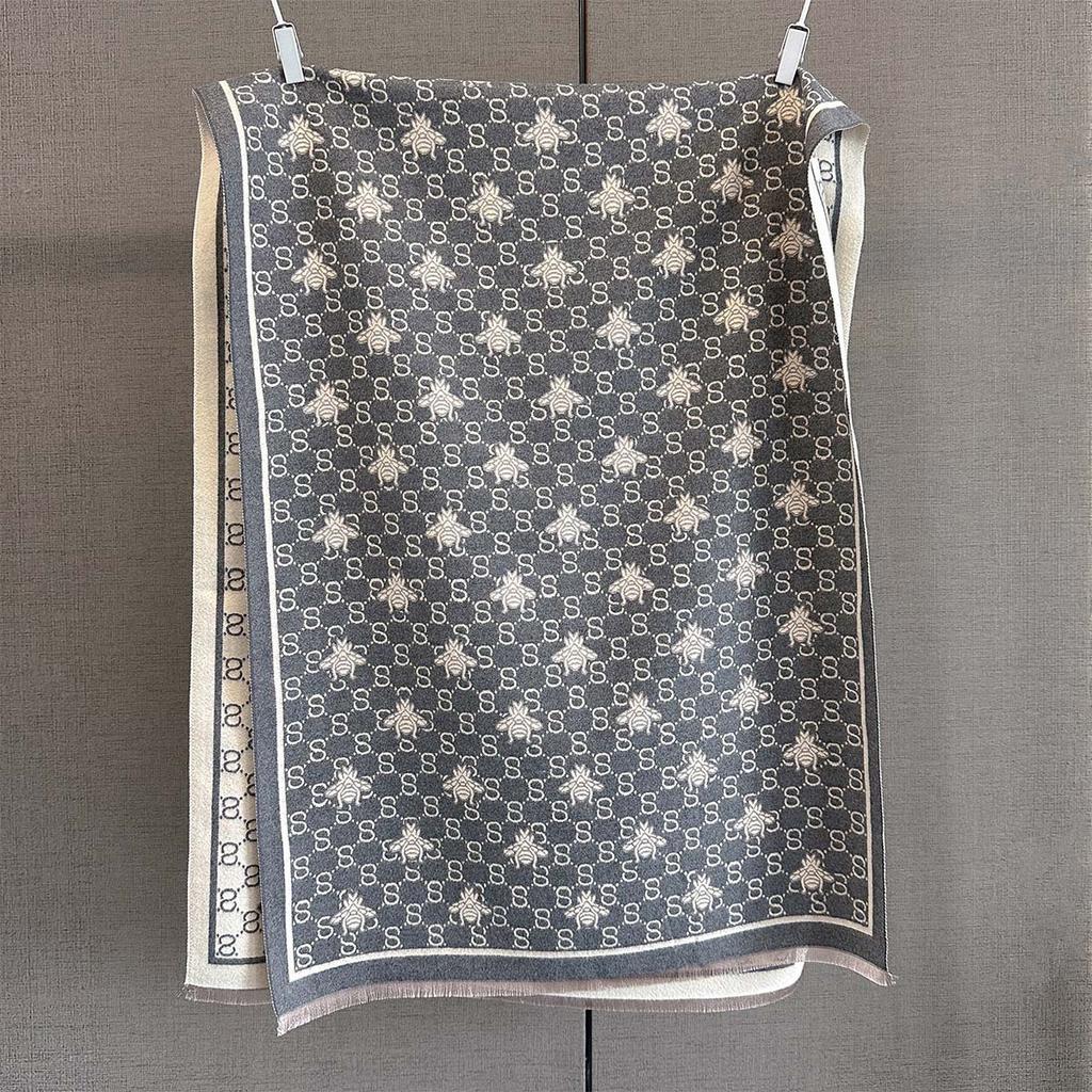 Autumn New Temperament Imitation Cashmere Bee Jacquard Scarf Women's Thickened Warm Long Trendy Scarf
