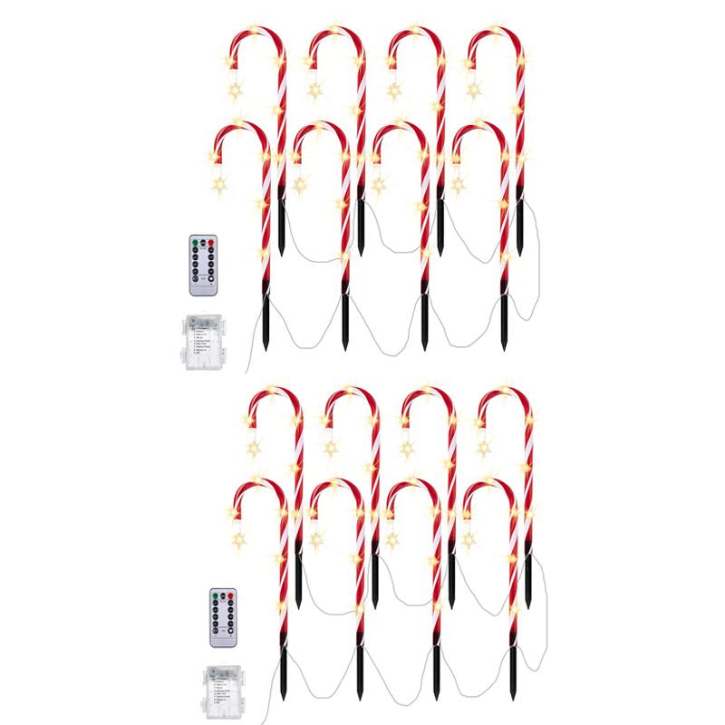 Christmas Candy Cane Lights 8 Modes Timer Remote Waterproof Battery Operated Pathway Marker Garden Landscape Decor Lawn Lights
