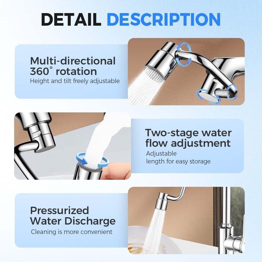 1080° Rotatable Faucet Extender Sprayer Head 2 Mode Stainless Steel Faucet Spray Head Filter Water Saving Splash Proof