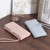New women's long wallet, two fold, simple buckle solid color multi card handheld phone bag, zipper portable