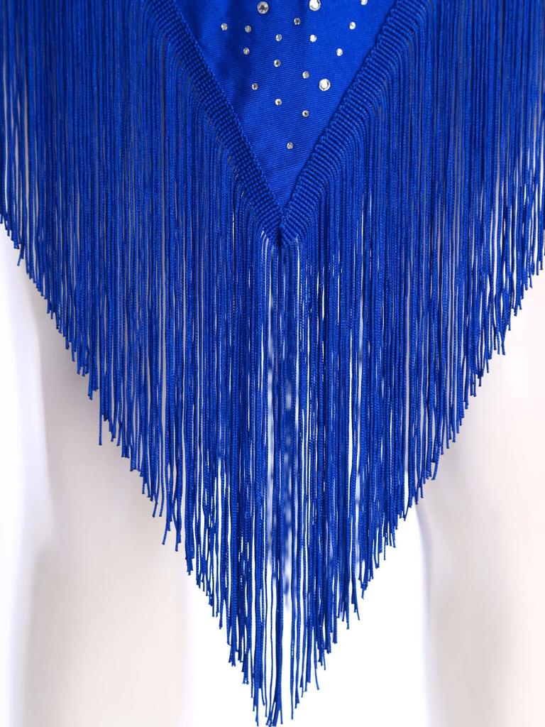 Womens Latin Dance Performance Costume Backless Cutout Design Spaghetti Straps Fringe Rhinestones Dress