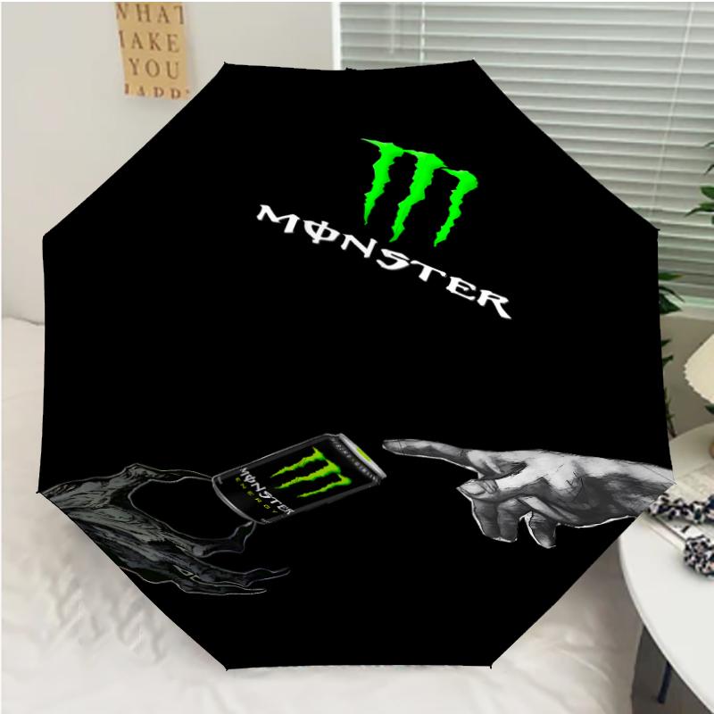Monster Energy LOGO Print Automatic Umbrella, 8 Rib Iron Frame, Plastic Handle, Suitable for Outdoor Travel &Daily , Ideal Gift