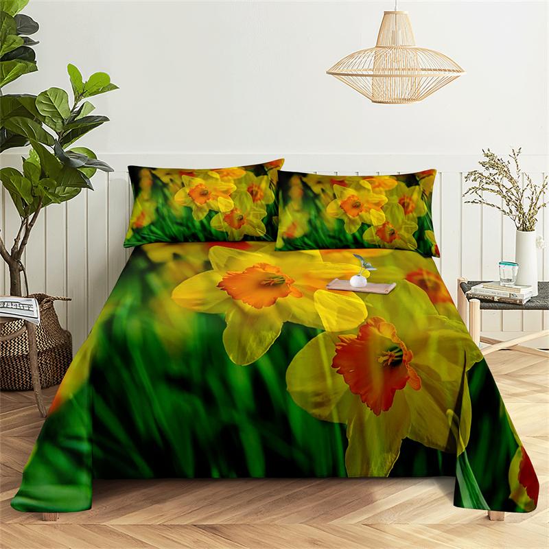 Green Plants Queen Sheet Set Girl, Lady's Room Leaf Bedding Set Bed Sheets And Pillowcases Bedding Flat Sheet Bed Sheet Set