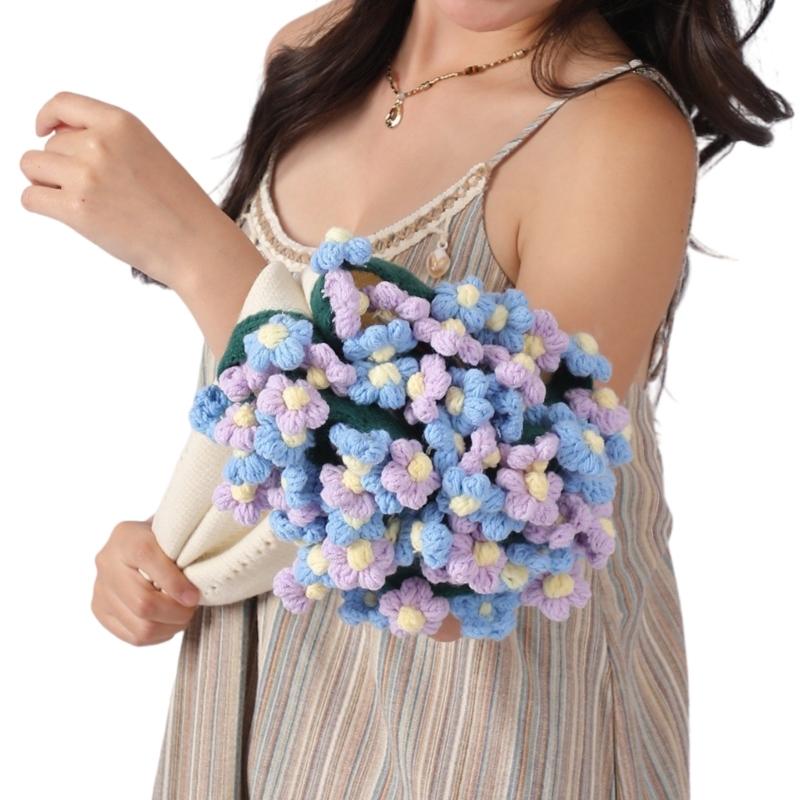 DIY Knitted Rose Flower Blanket Lovely Floral Throw Perfectly for Living Room Bedroom Decoration and Mother's Day Gift