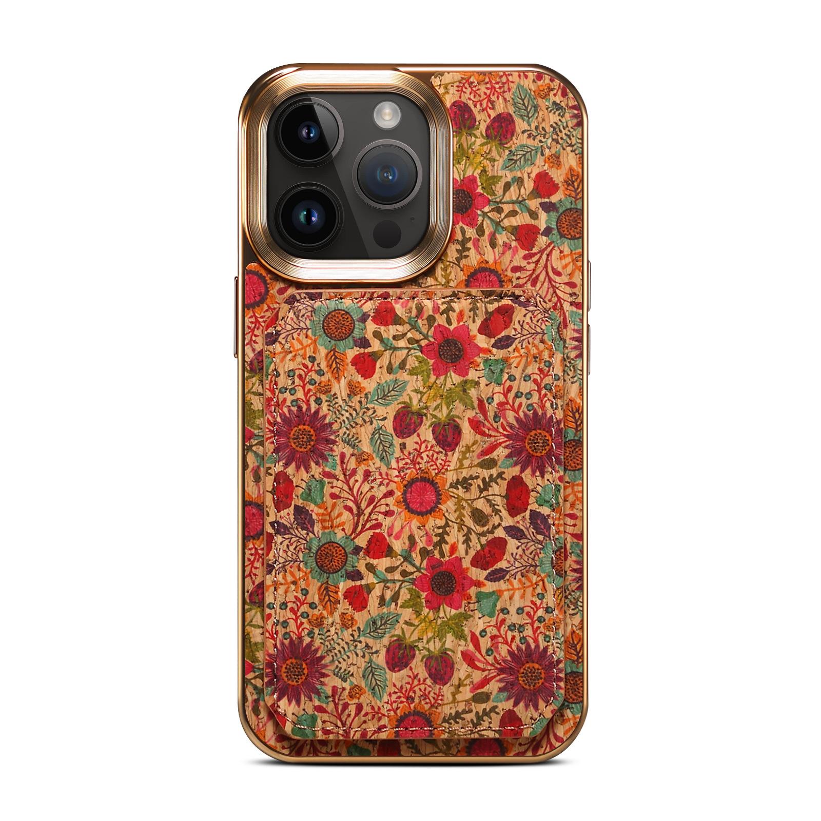 

Phone Case for iPhone 16 Pro Max 17 Air 15 Plus 14 13 12 Hidden Dual Card Slot Red Wine Cork Leather+PC+TPU Flower Design Cover iPhone 12 Pro Max фіолетовий