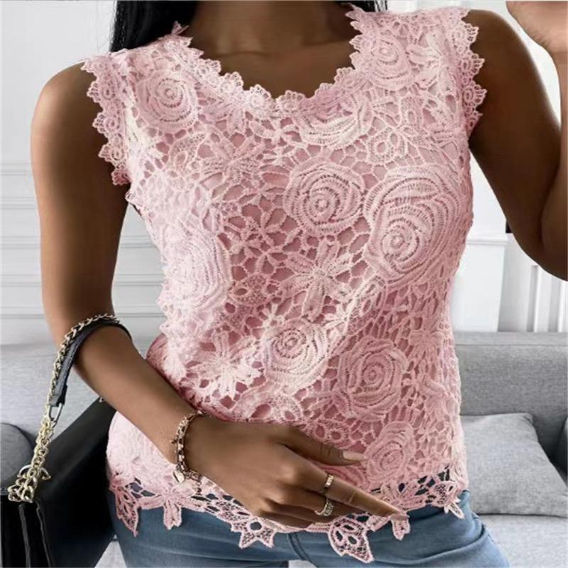 QICED Women's Fashion Casual Solid Color Print Sleeveless V Neck Blouses & Shirts