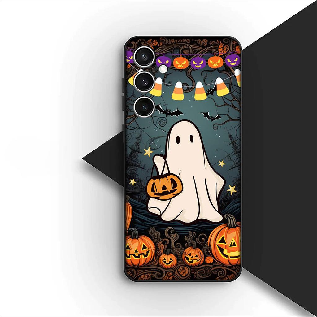 for Samsung Galaxy A35 A36 A55 A26 A05 A06 A14 A50 A51 A53 A54 A12 A13 A23 Phone Case with Little Ghost Halloween Pumpkin Flower