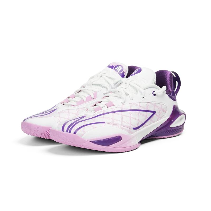 New LINING Flash Strike 11 Basketball Shoes Men's Low Top White Purple ABAU053-20