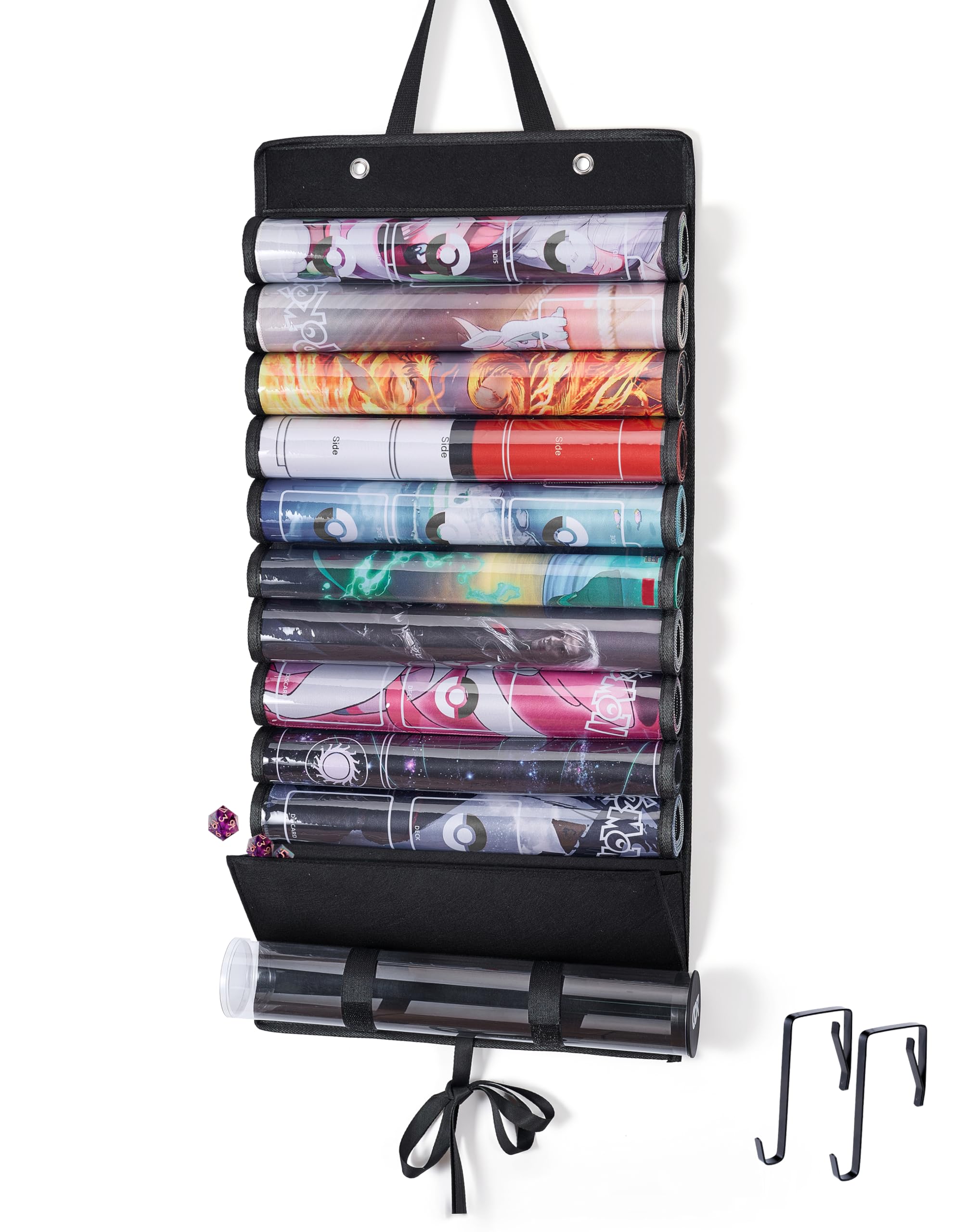 

Чехол для плейматов для хранения плейматов Настенный карман 10 плейматов Мешочек для кубиков 1 туба Совместимый Чехол для карточной игры Пылезащитный Подвесной Большой вместимости Портативный