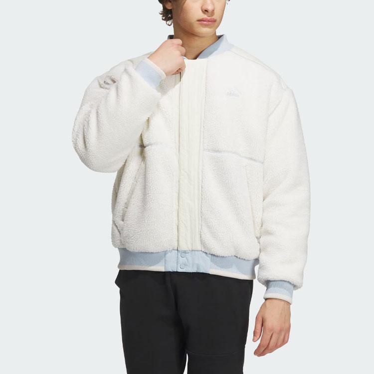 adidas Fleece Collegiate Padded Jacket With Letter Logo Embroidery And Color Block Men Outerwear Pink White IL8917