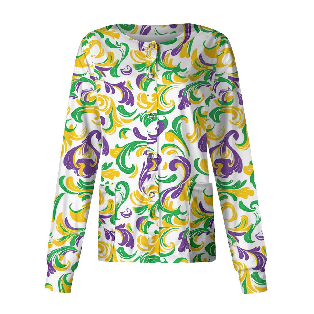 Women's Casual Long Sleeve Single Breasted Printed Dry- Top