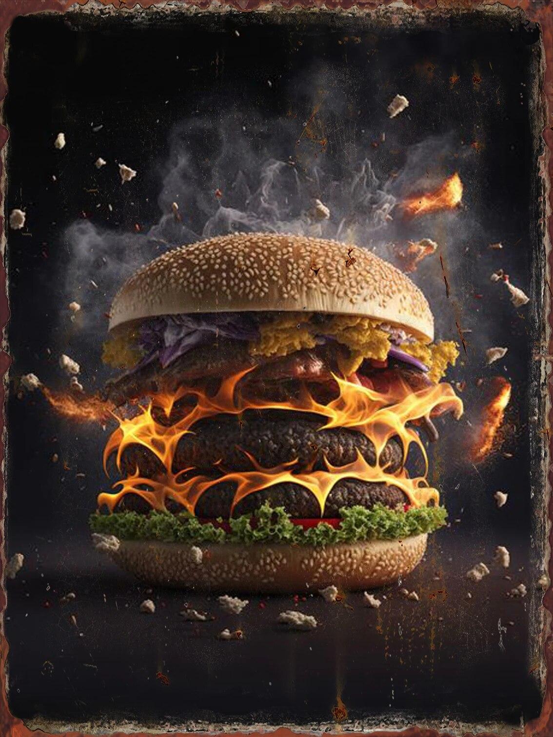 

Шаблон постера гамбургера пиццы металлические знаки еда живопись стены эстетическое украшение для ресторана жестяная вывеска декоративные таблички 20x30cm-7.9x11.8inch