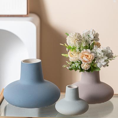 Einfache Keramikvase, Hochwertige Heim-Desktop-Dekoration Ornament Macaron Krater Blumeneinsatz