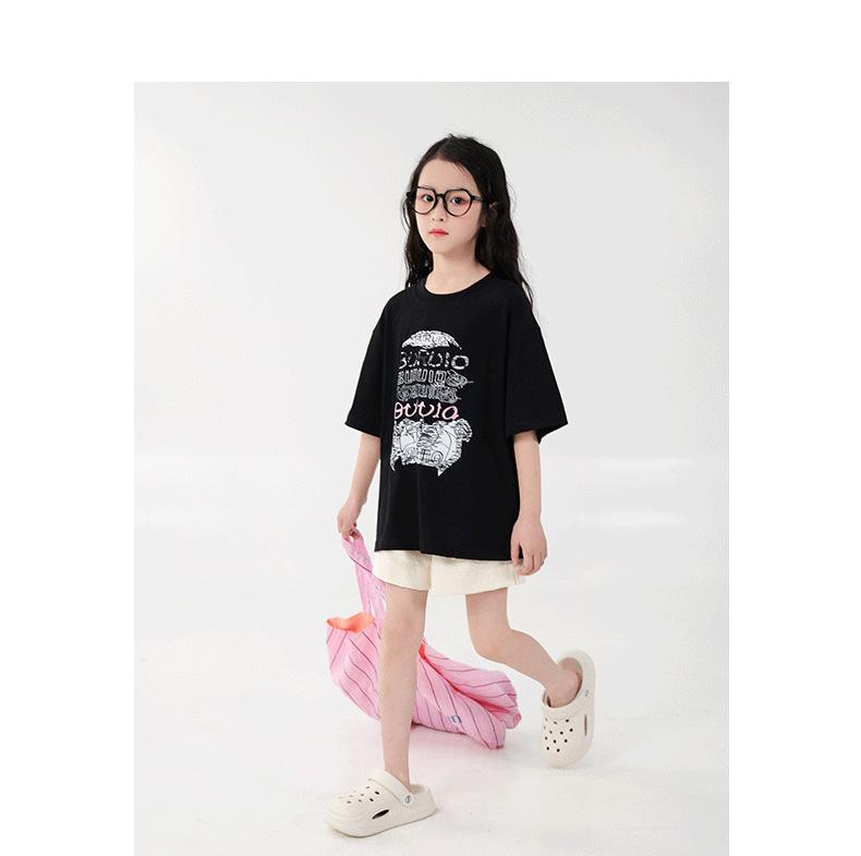 You Jia Meng Mädchen Baumwoll-Kurzarm-T-Shirt mit Aufdruck - Sommer Freizeitmode