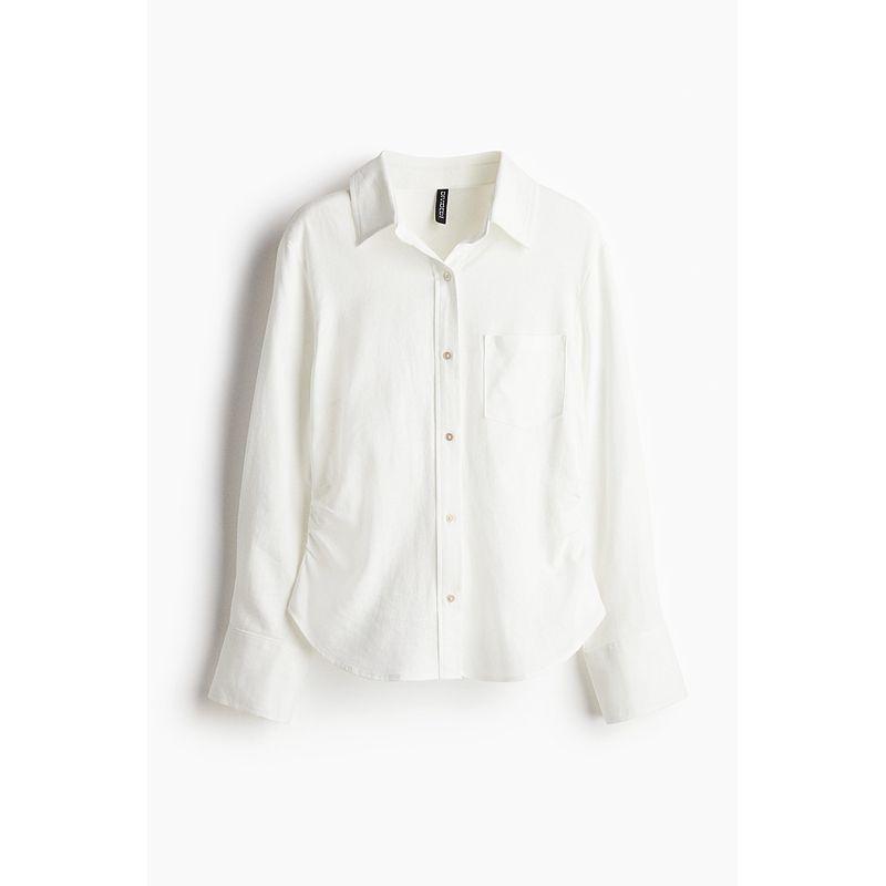 

HM Women s Shirt 25 Autumn New Arrival Gathers Relaxed Linen Blended Shirt Commuter Long Sleeve Shirt 1271519 White 003 165/96