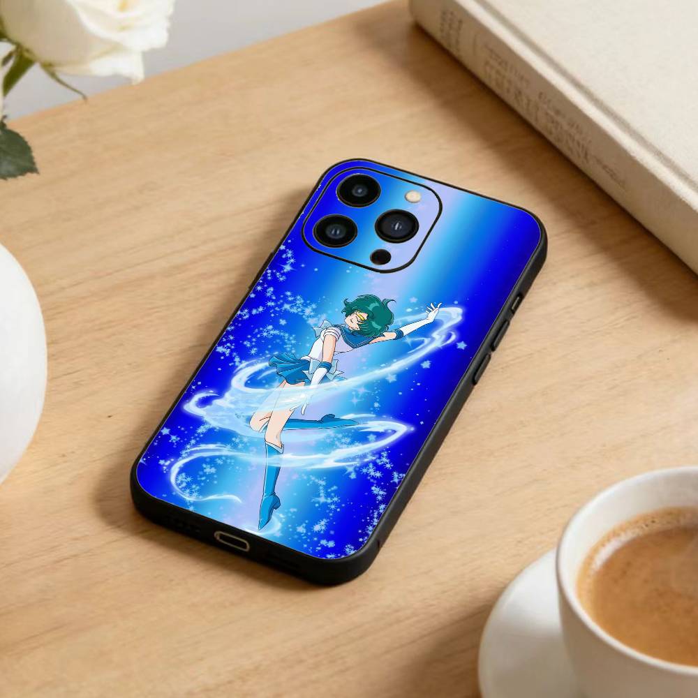 Cartoon F-Sailor M-Moons Phone Case For iPhone 17 16 15 14 13 12 Max Plus Silicone Black Cover