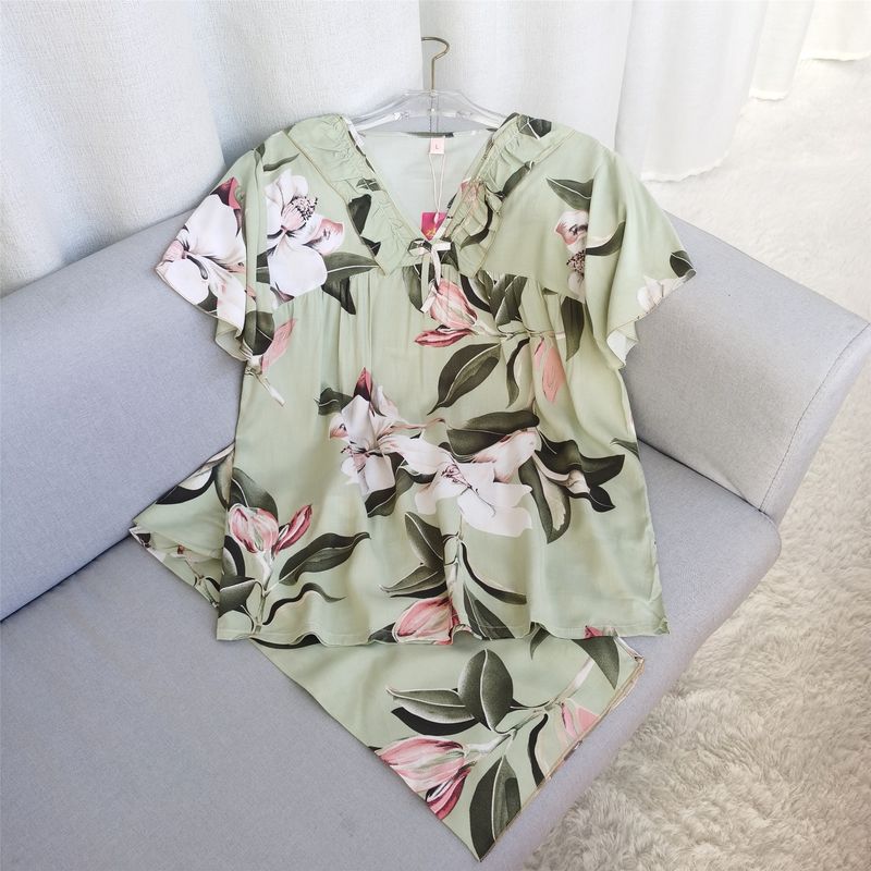 Women's Pajamas Nipple Coverage Summer Thin Cotton Short-Sleeved Cropped Pants Pullover Women's Home Clothes Two-piece Set Short-Sleeved