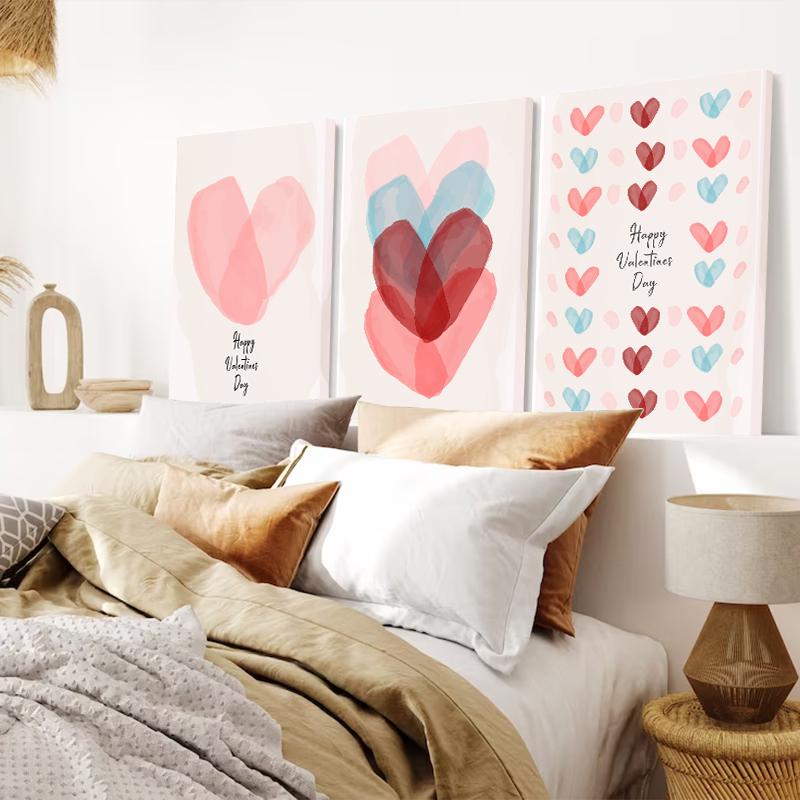 Valentine's Day Pink Heart Wall Art Simple Nordic Canvas Painting Boho Holiday Gift Ladies Poster For Living Room Decoration
