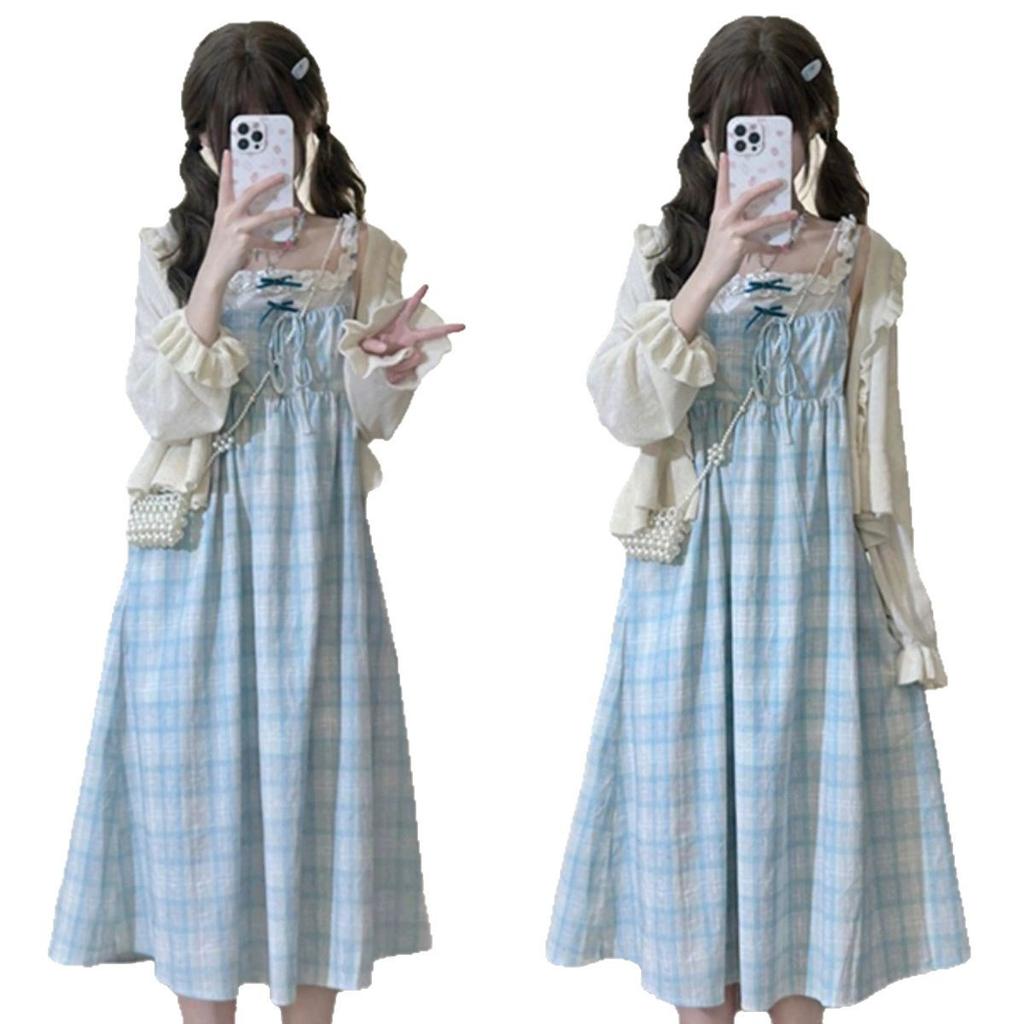Salt Girl Super Good-looking Fake Two-piece Dress Summer Casual Plaid Sweet Little Man Wearing Suspender Skirt Woman