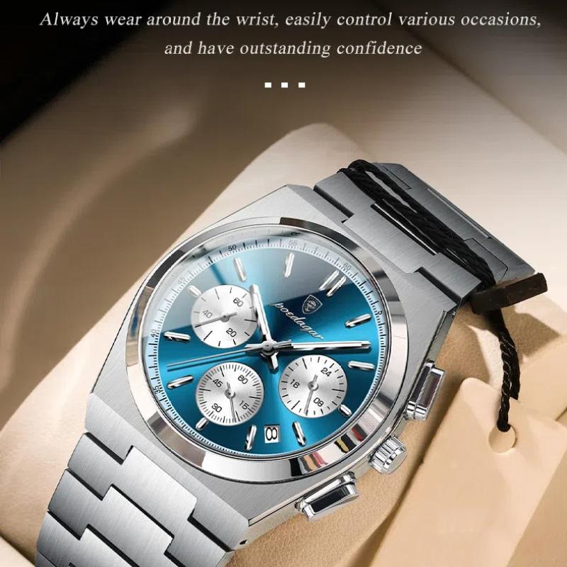 POEDAGAR Luxusní hodinky Quartz Sportovní vojenské hodinky pro muže Vodotěsné hodinky z nerezové oceli se světelným datem a chronografem