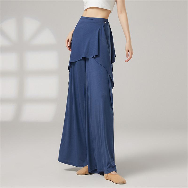 Women Wide Leg Loose Dance Pants Breathable Drapey Folk Dance Classical Training Costumes High Waist Long Trousers